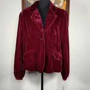 Apt 9 Velvet Like One Button Blazer Top Women's 16 V-neck Maroon Office NWT